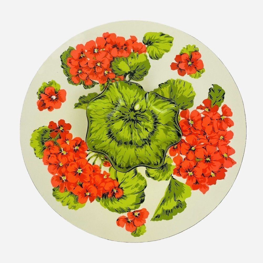 Vintage MCM 14.5" Bright Geranium Leaves Melamine Chip & Dip Platter Snack Tray